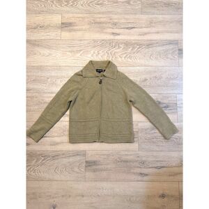 Vintage Jeanne Pierre Full Zip Sweater Womens S Dusty Sage Green cotton knit
